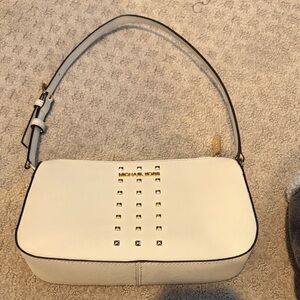 Michael Kors Cream Leather Shoulder Bag with Gold Studs